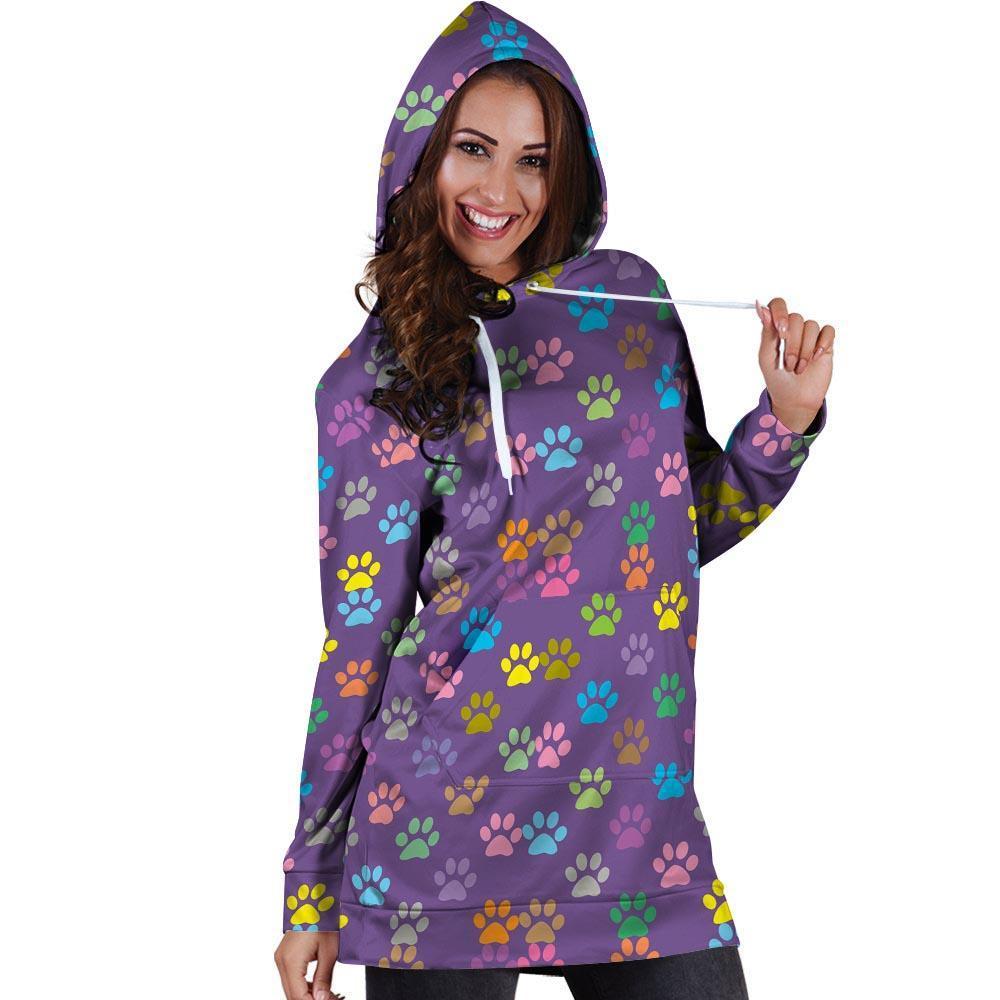 Colorful Paw Hoodie Dress-grizzshop