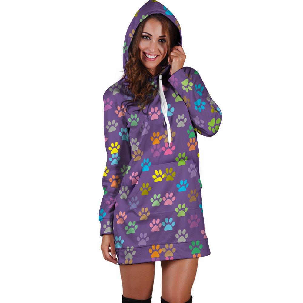 Colorful Paw Hoodie Dress-grizzshop