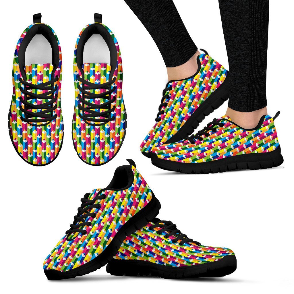 Colorful Pencil Pattern Print Black Sneaker Shoes For Men Women-grizzshop
