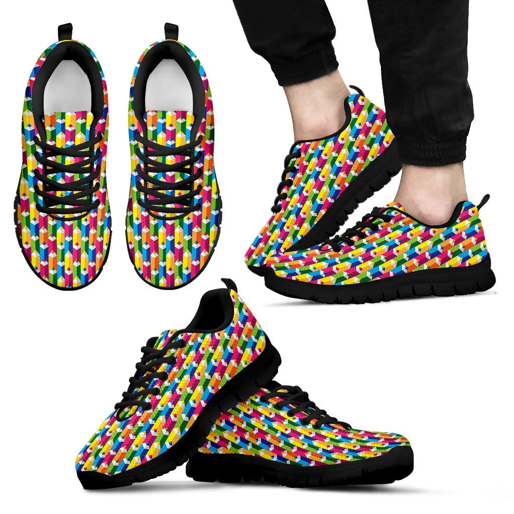 Colorful Pencil Pattern Print Black Sneaker Shoes For Men Women-grizzshop