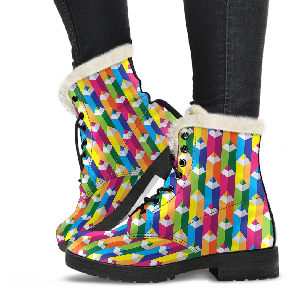 Colorful Pencil Pattern Print Comfy Winter Boots-grizzshop