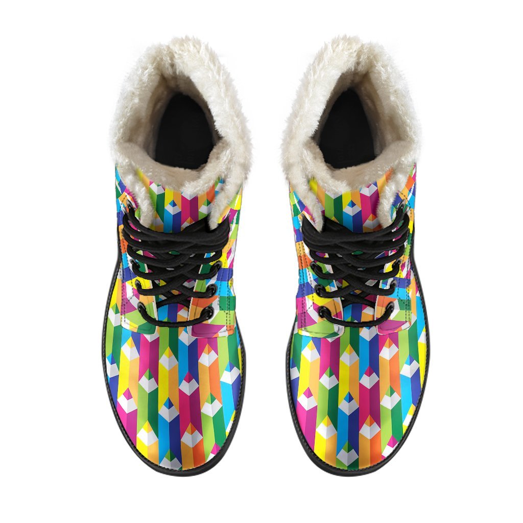 Colorful Pencil Pattern Print Comfy Winter Boots-grizzshop