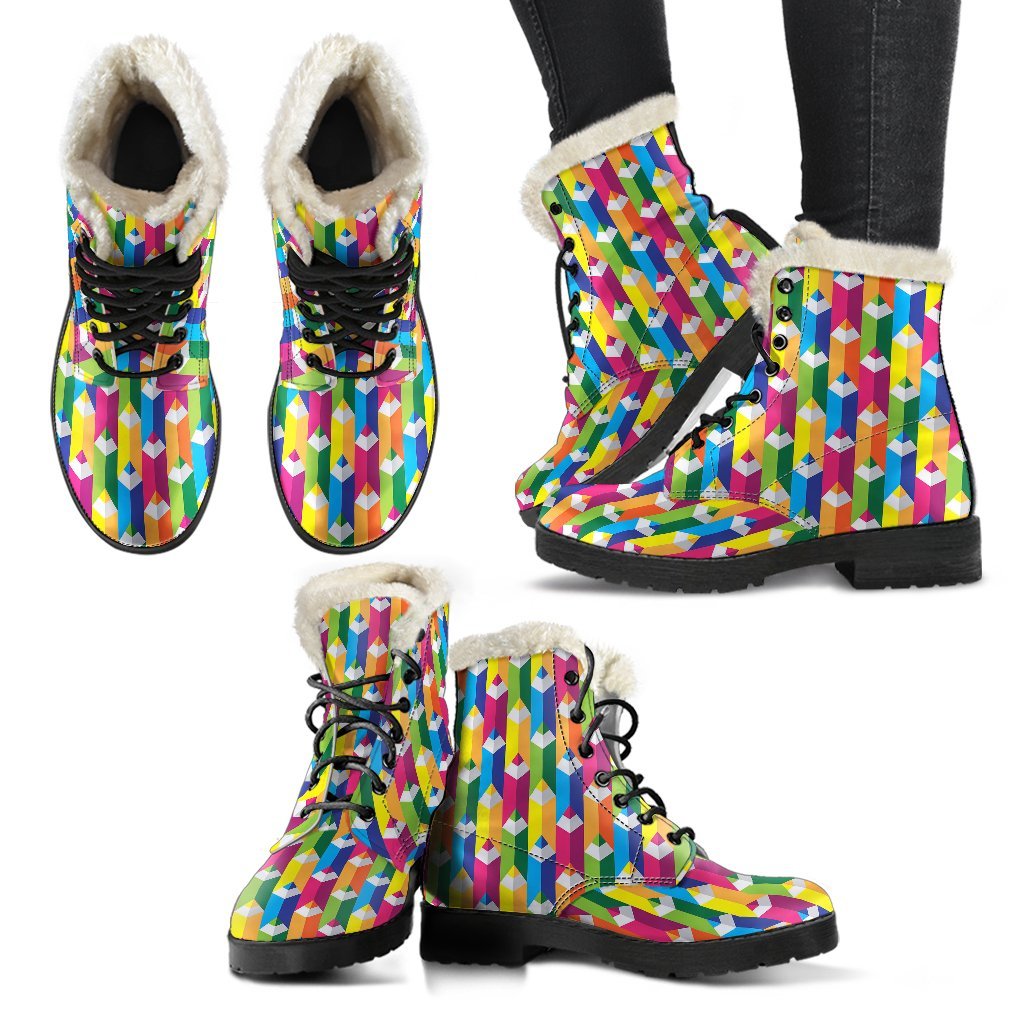 Colorful Pencil Pattern Print Comfy Winter Boots-grizzshop