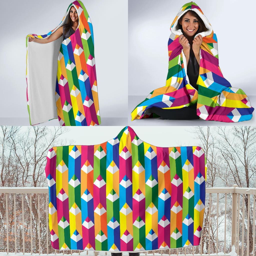 Colorful Pencil Pattern Print Hooded Blanket-grizzshop