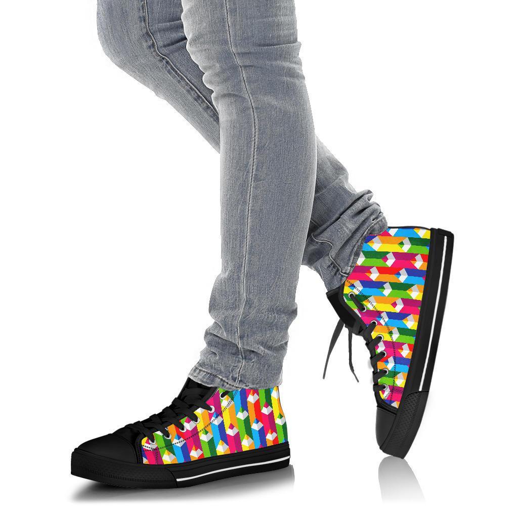 Colorful Pencil Pattern Print Men Women's High Top Shoes-grizzshop