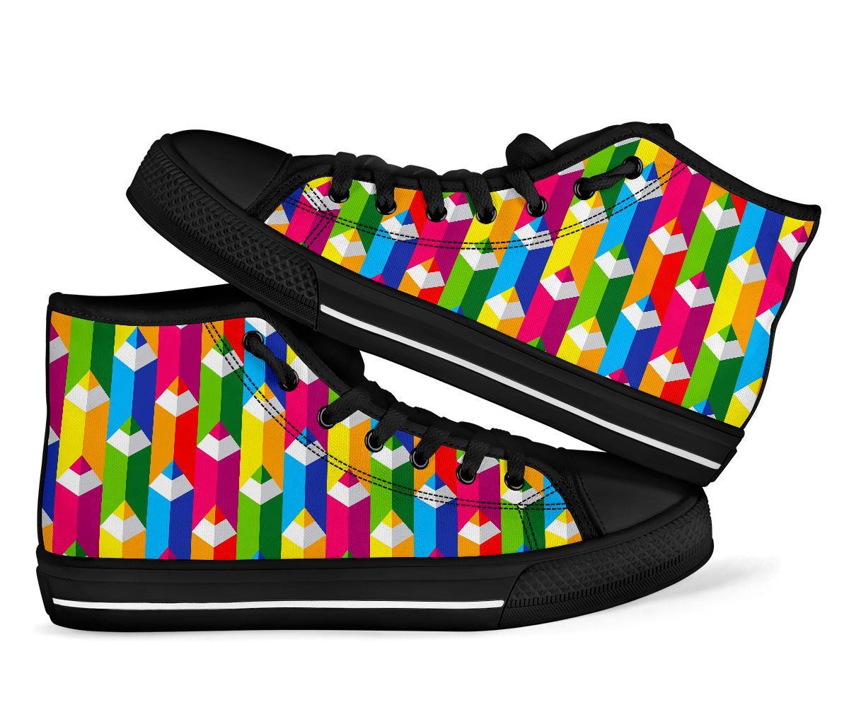 Colorful Pencil Pattern Print Men Women's High Top Shoes-grizzshop