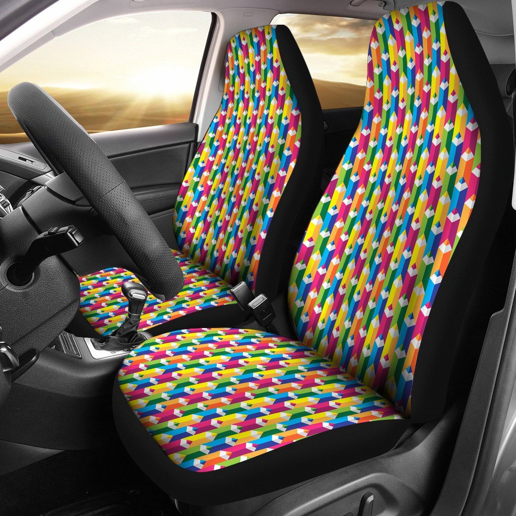 Colorful Pencil Pattern Print Universal Fit Car Seat Cover-grizzshop