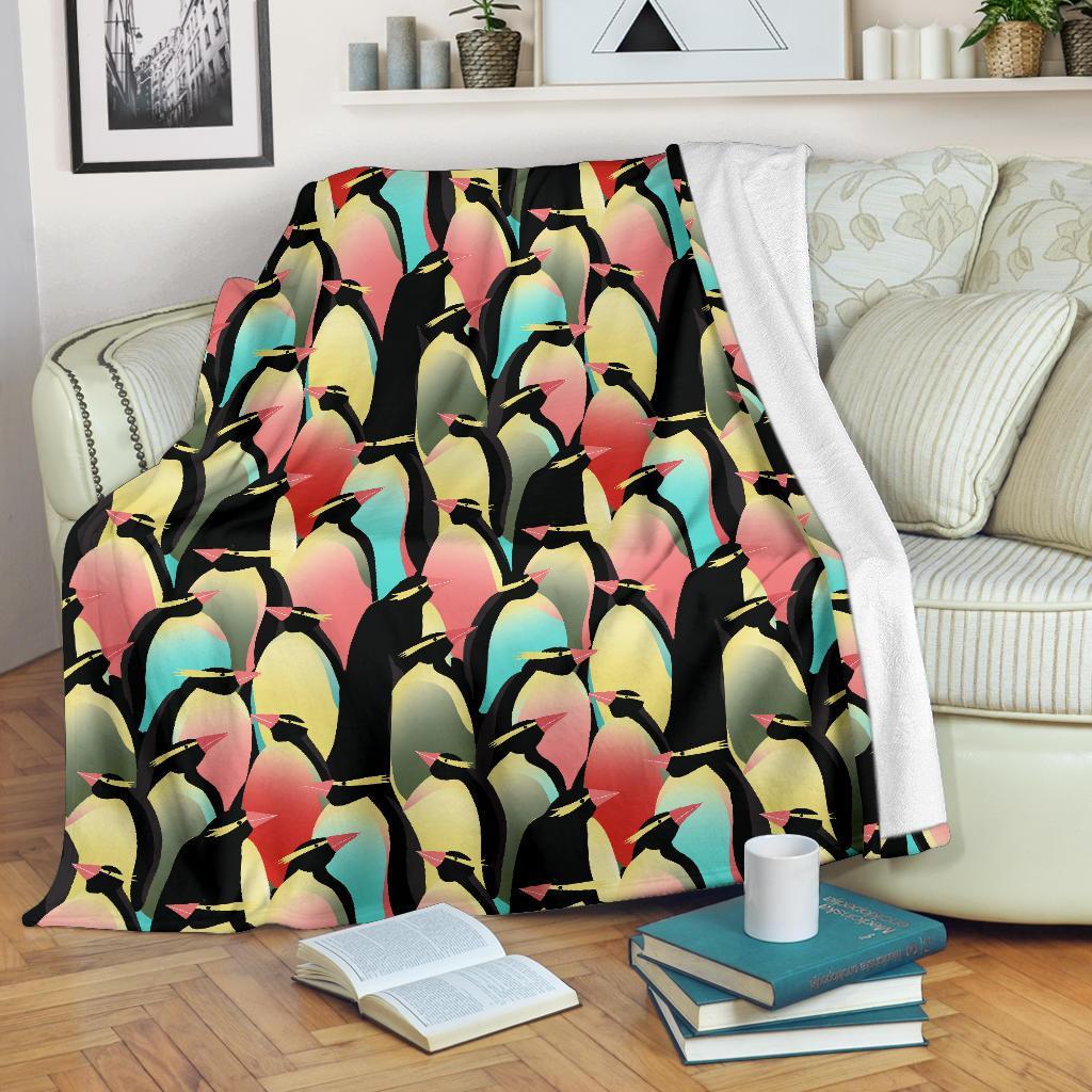 Colorful Penguin Pattern Print Blanket-grizzshop