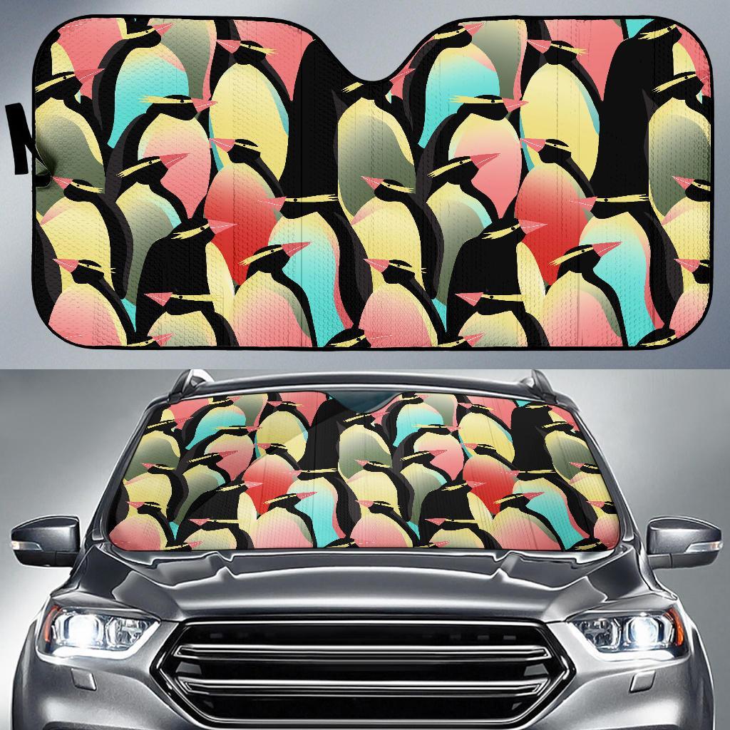 Colorful Penguin Pattern Print Car Sun Shade-grizzshop