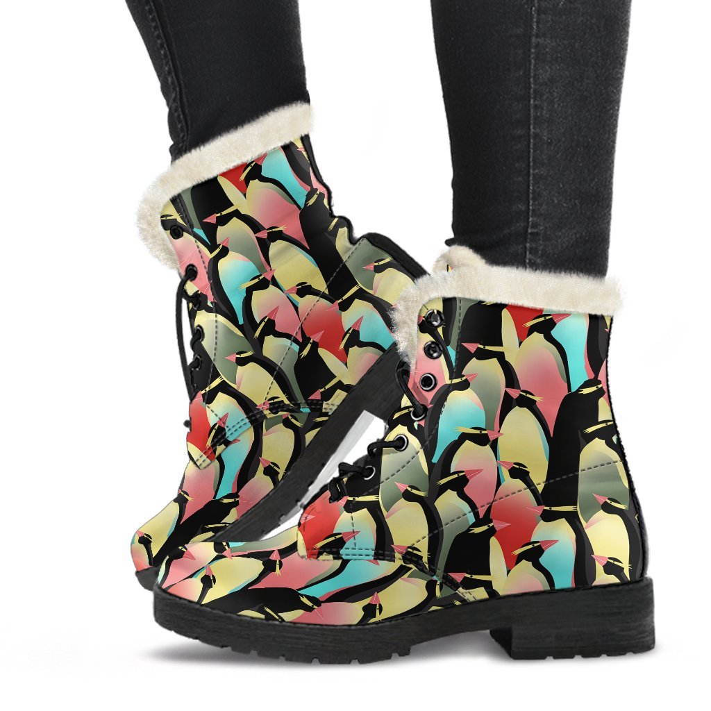 Colorful Penguin Pattern Print Comfy Winter Boots-grizzshop