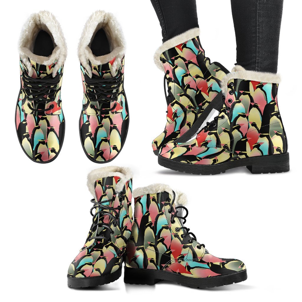 Colorful Penguin Pattern Print Comfy Winter Boots-grizzshop