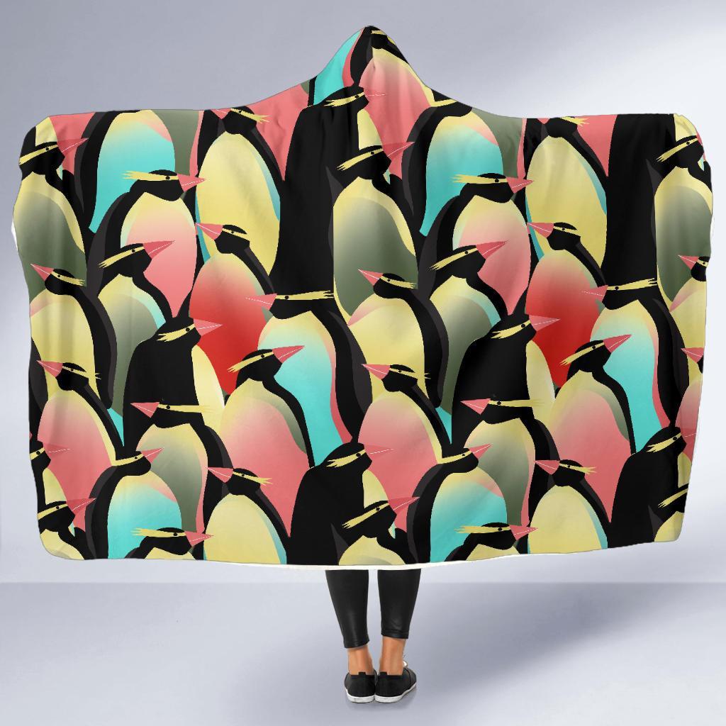 Colorful Penguin Pattern Print Hooded Blanket-grizzshop