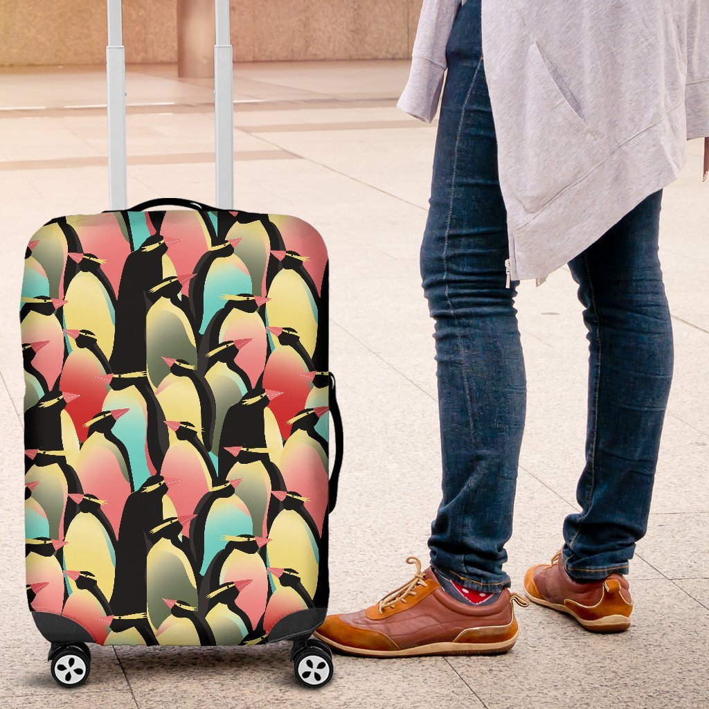 Colorful Penguin Pattern Print Luggage Cover Protector-grizzshop