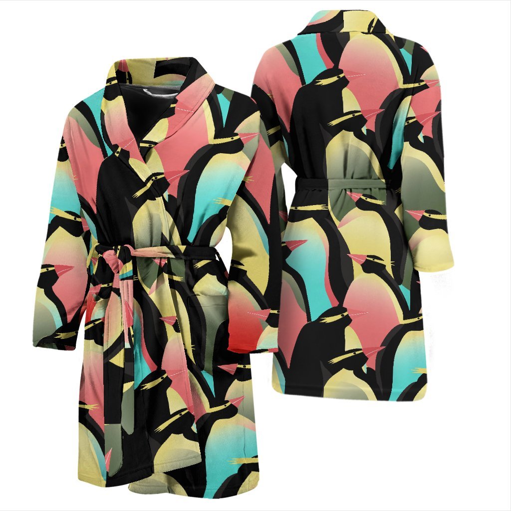Colorful Penguin Pattern Print Men Long Robe-grizzshop