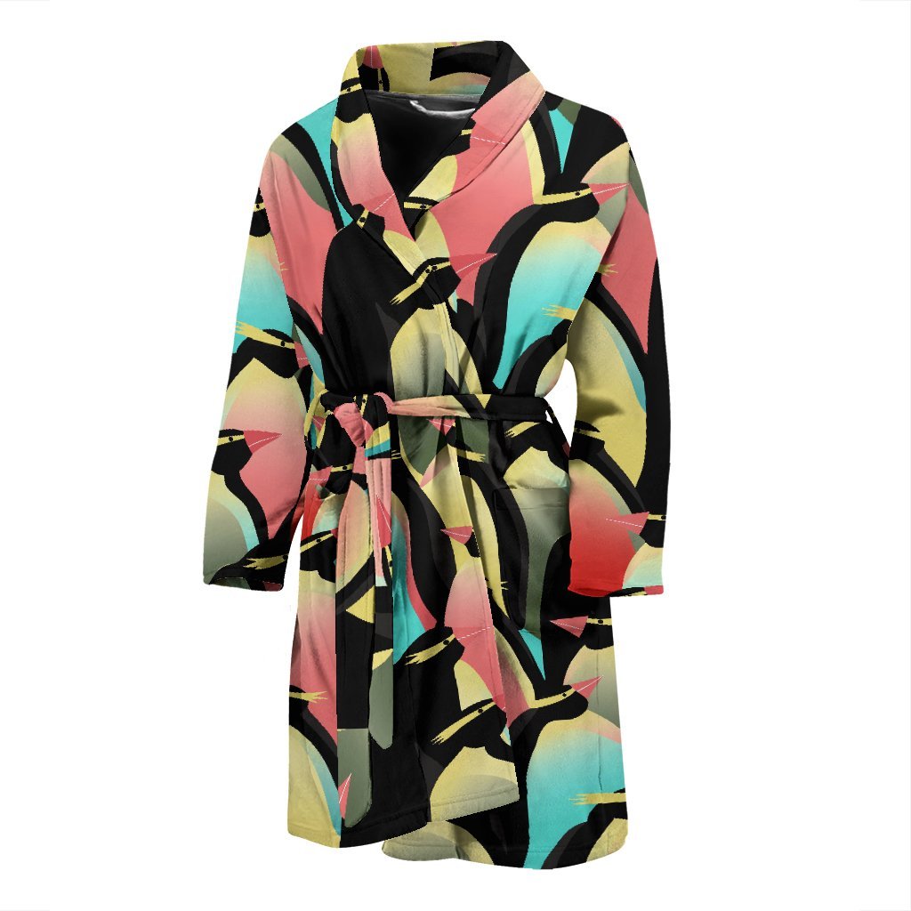 Colorful Penguin Pattern Print Men Long Robe-grizzshop