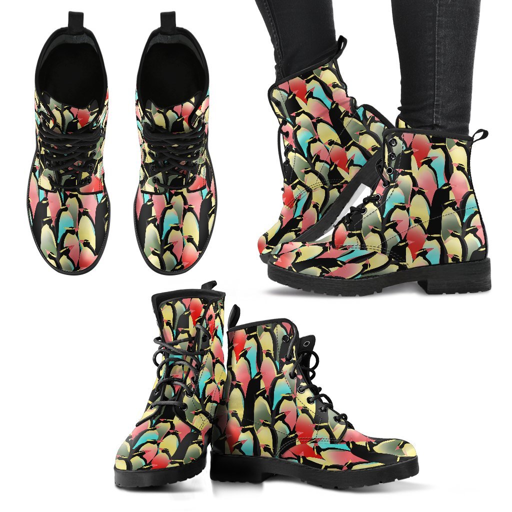 Colorful Penguin Pattern Print Men Women Leather Boots-grizzshop