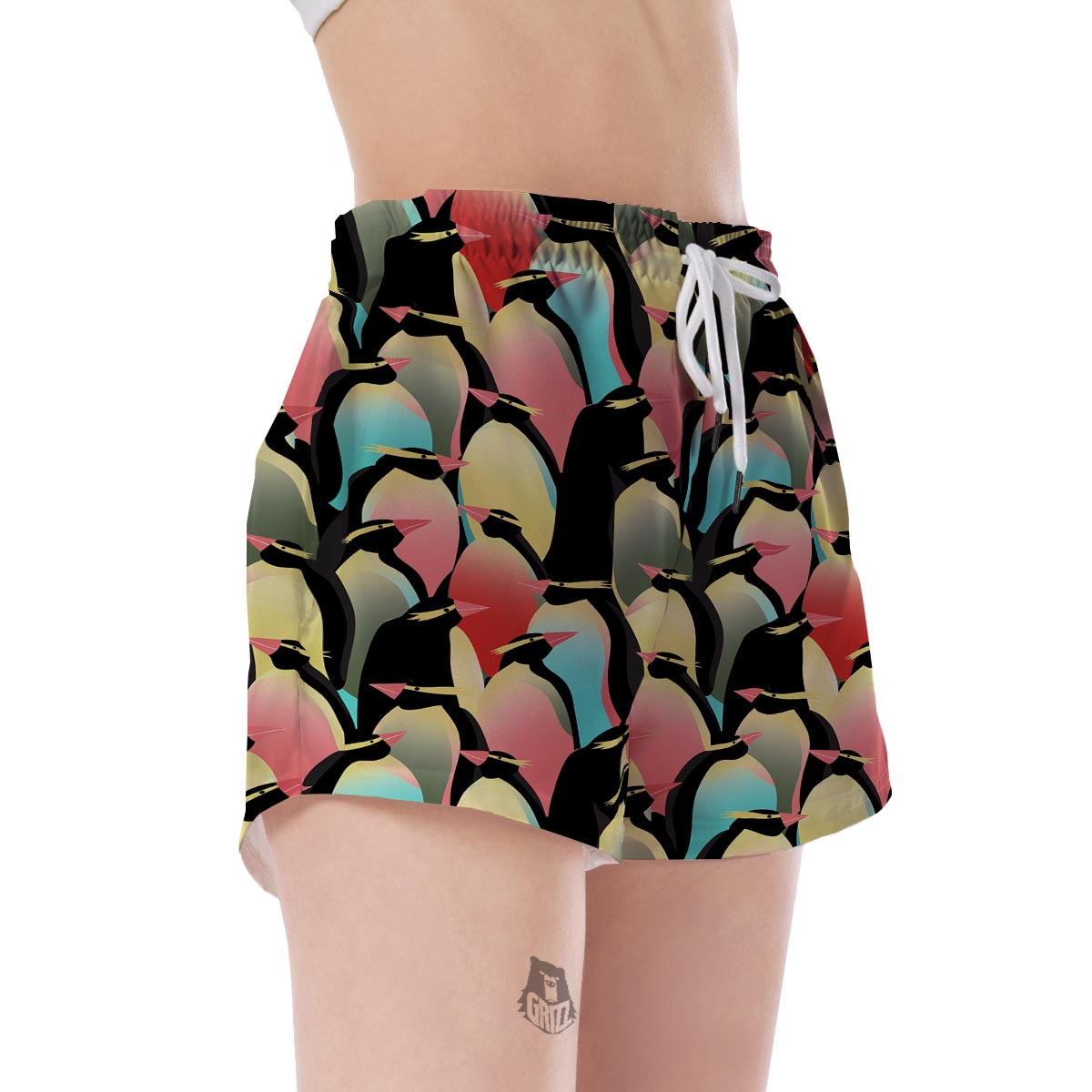Colorful Penguin Pattern Print Women's Shorts-grizzshop