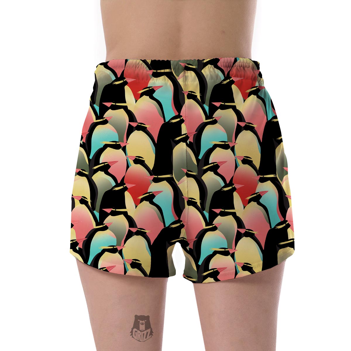 Colorful Penguin Pattern Print Women's Shorts-grizzshop