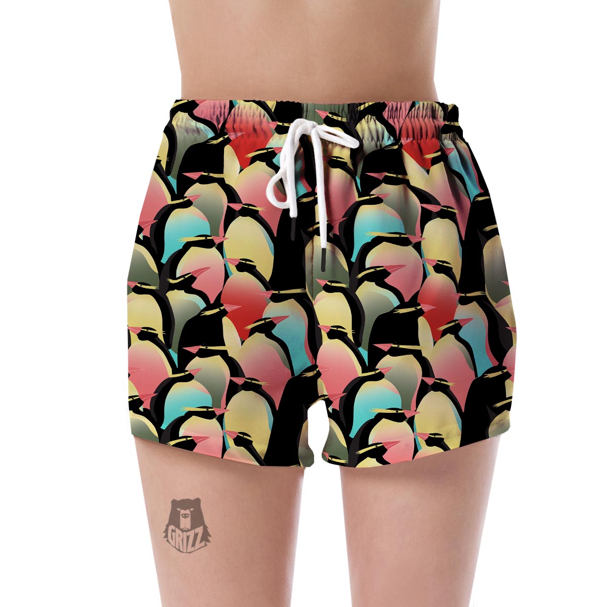 Colorful Penguin Pattern Print Women's Shorts-grizzshop