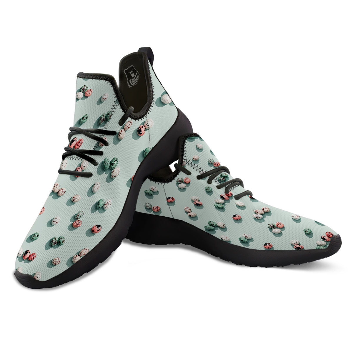Colorful Pile Of Easter Eggs Print Pattern Black Athletic Shoes-grizzshop
