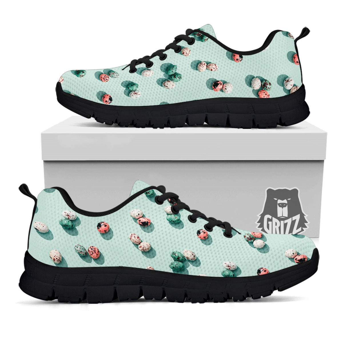 Colorful Pile Of Easter Eggs Print Pattern Black Sneaker-grizzshop