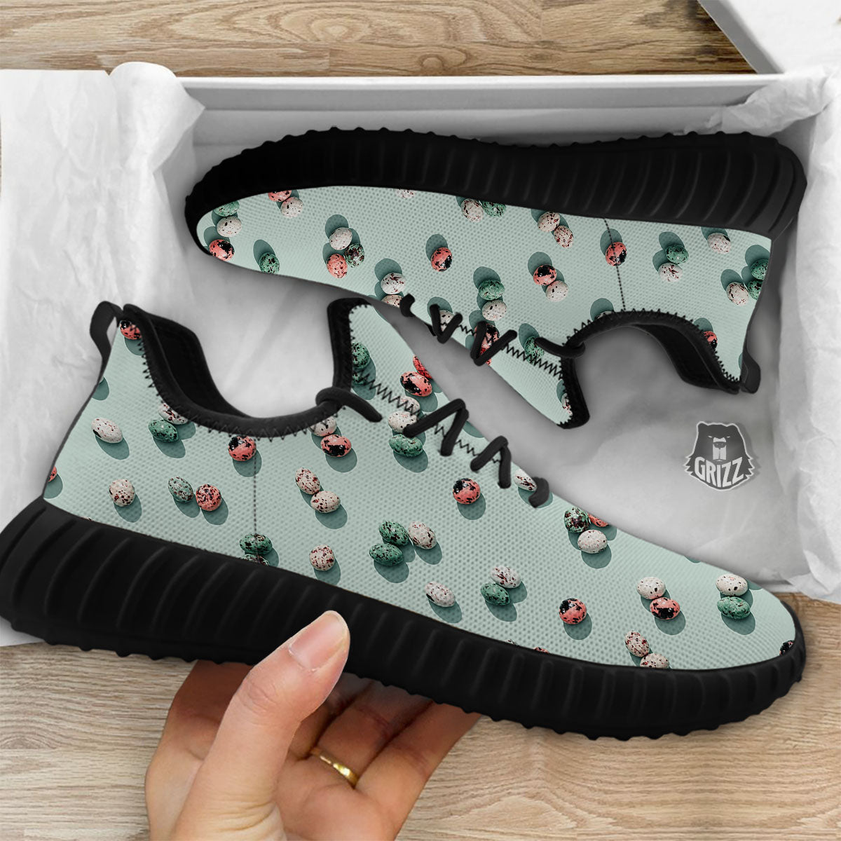 Colorful Pile Of Easter Eggs Print Pattern Black Walking Shoes-grizzshop