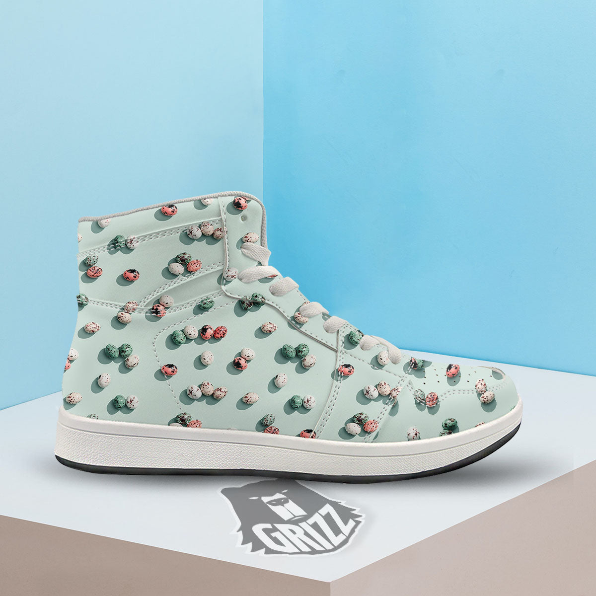 Colorful Pile Of Easter Eggs Print Pattern High Top Sneakers-grizzshop