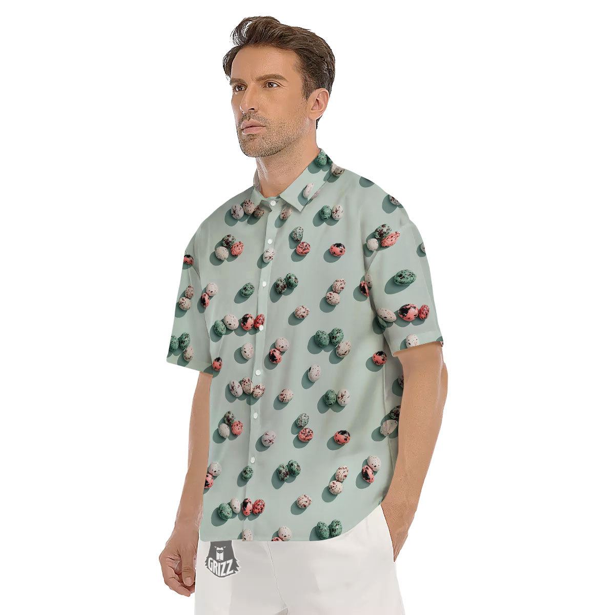 Colorful Pile Of Easter Eggs Print Pattern Men's Short Sleeve Shirts-grizzshop