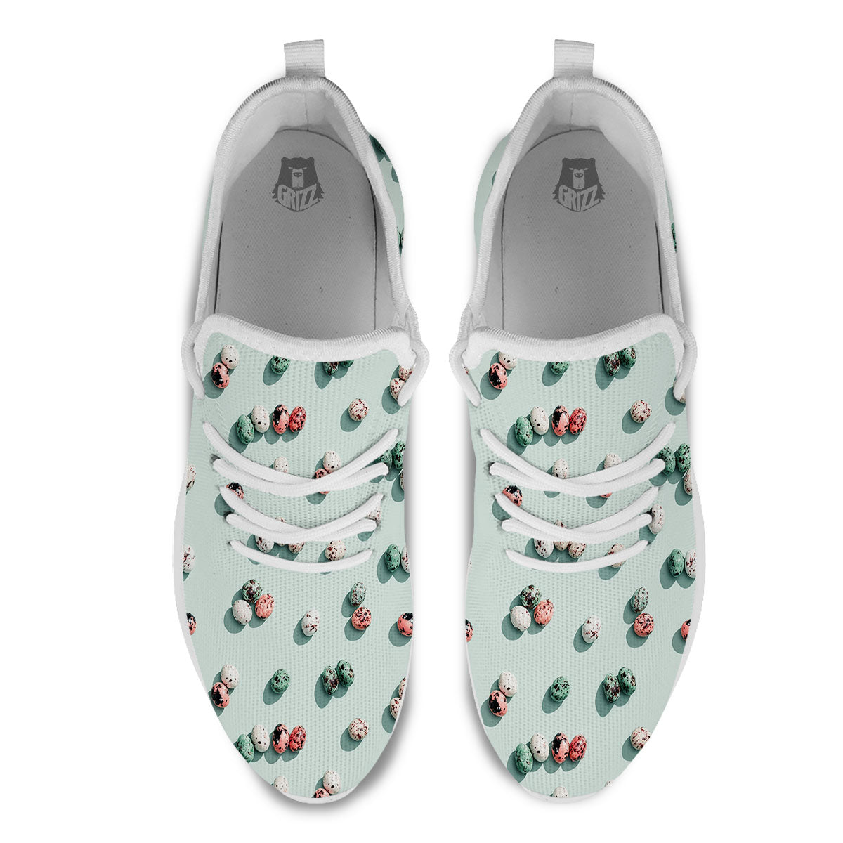Colorful Pile Of Easter Eggs Print Pattern White Athletic Shoes-grizzshop