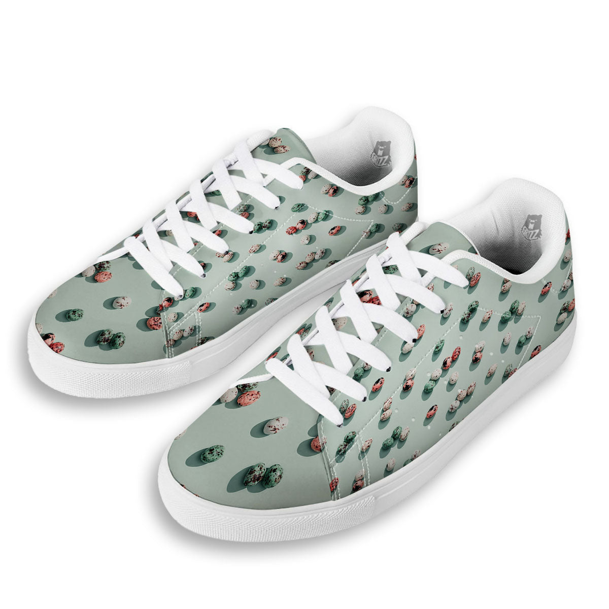 Colorful Pile Of Easter Eggs Print Pattern White Low Top Sneakers-grizzshop