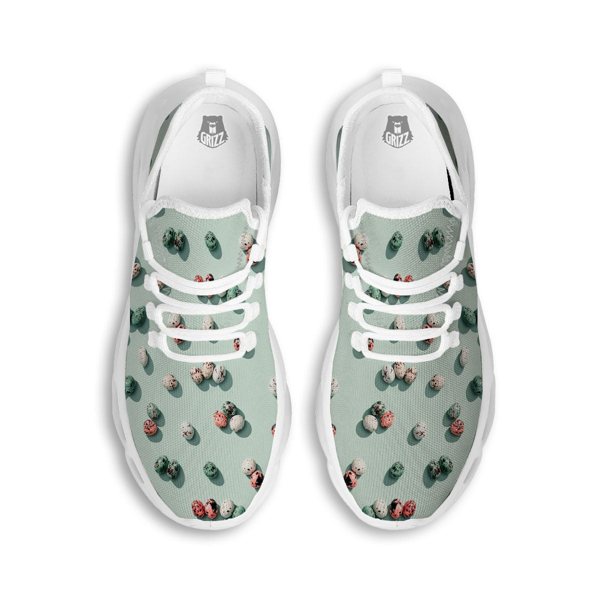 Colorful Pile Of Easter Eggs Print Pattern White Running Shoes-grizzshop