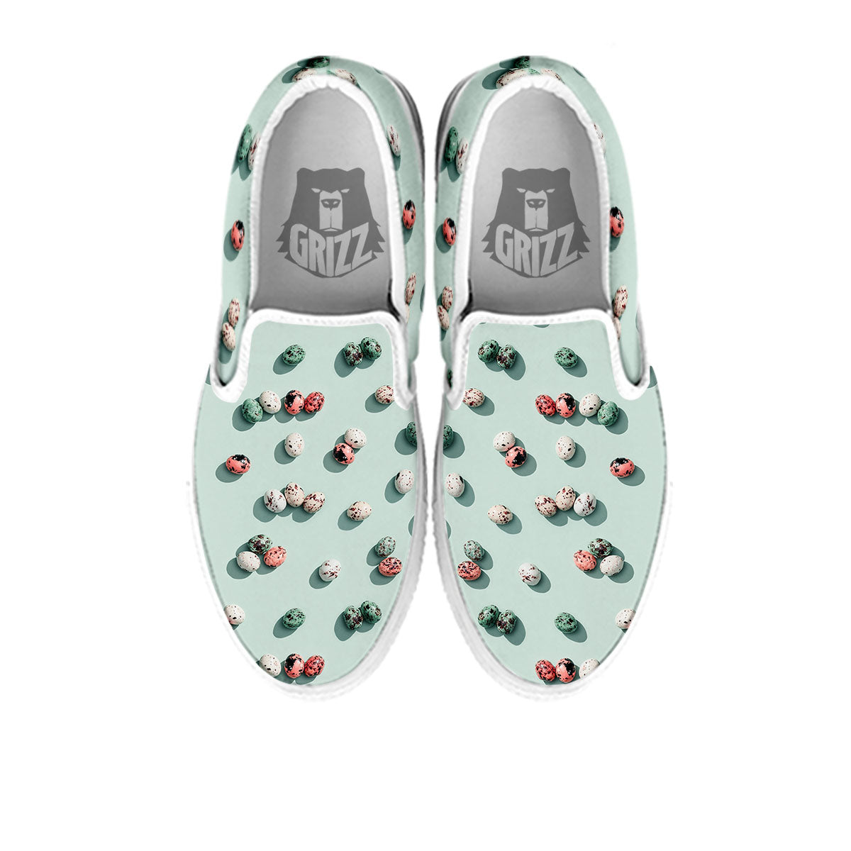 Colorful Pile Of Easter Eggs Print Pattern White Slip On Shoes-grizzshop