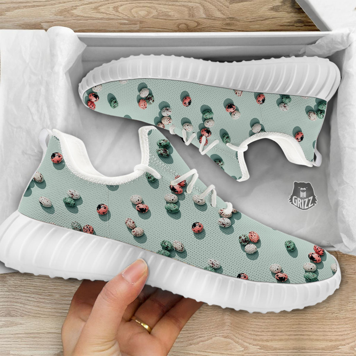 Colorful Pile Of Easter Eggs Print Pattern White Walking Shoes-grizzshop