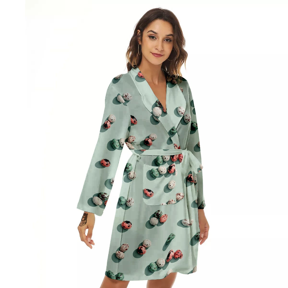 Colorful Pile Of Easter Eggs Print Pattern Women's Robe-grizzshop