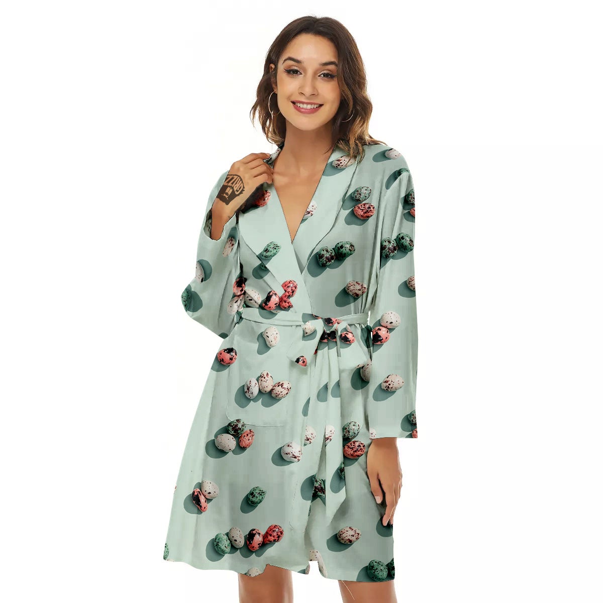 Colorful Pile Of Easter Eggs Print Pattern Women's Robe-grizzshop