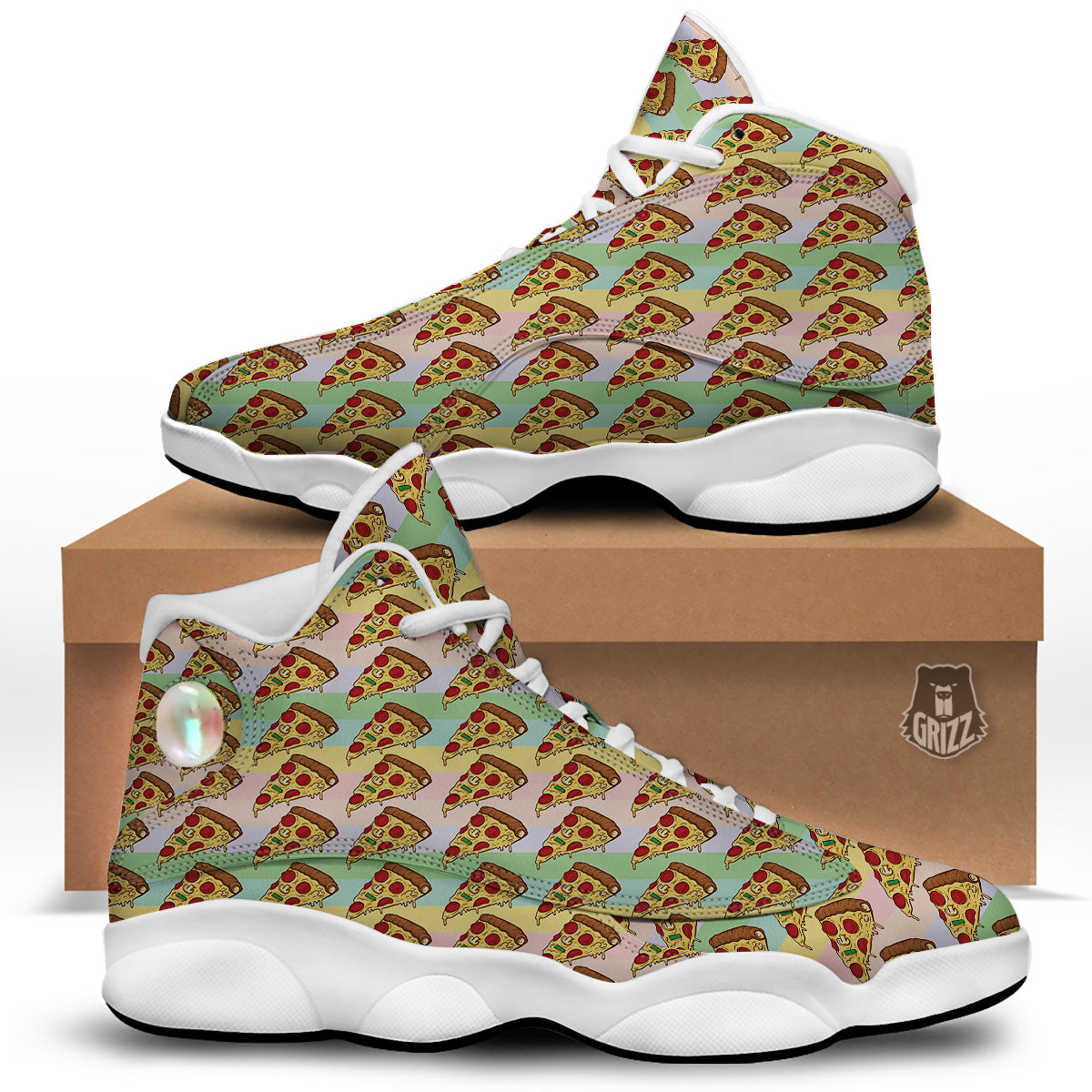 Colorful Pizza And Stiped Pastel Print Pattern White Basketball Shoes-grizzshop