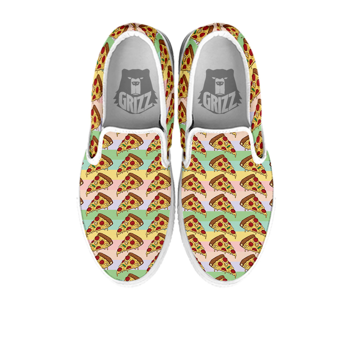 Colorful Pizza And Stiped Pastel Print Pattern White Slip On Shoes-grizzshop