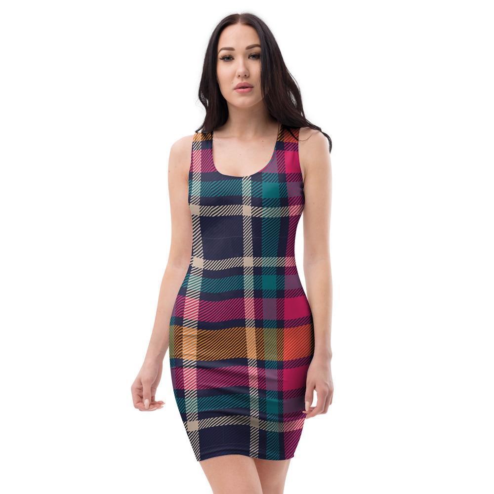 Colorful Plaid Tartan Bodycon Dress-grizzshop