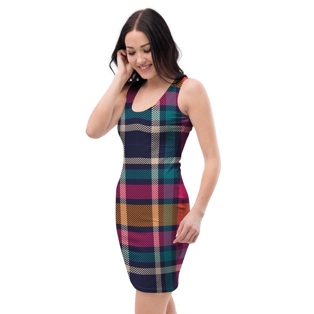 Colorful Plaid Tartan Bodycon Dress-grizzshop