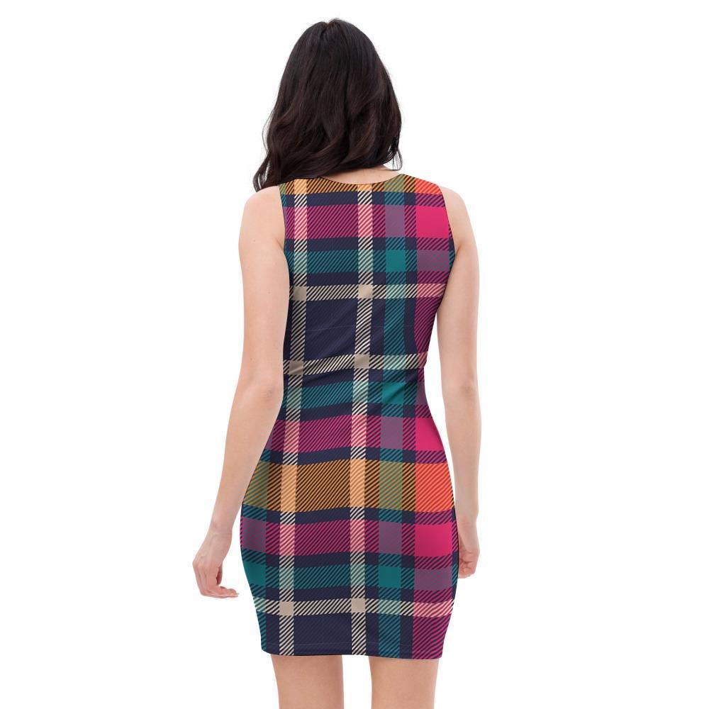 Colorful Plaid Tartan Bodycon Dress-grizzshop