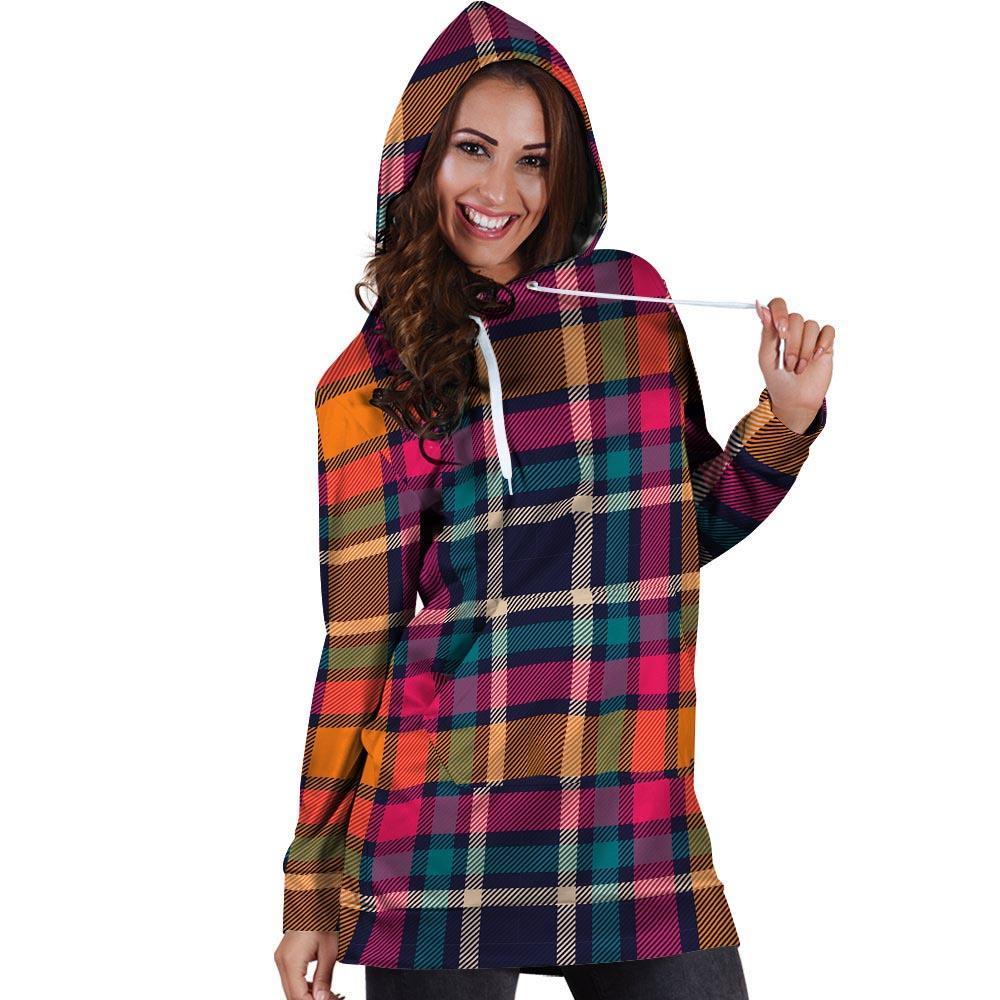Colorful Plaid Tartan Hoodie Dress-grizzshop