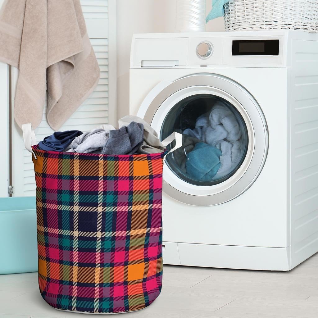 Colorful Plaid Tartan Laundry Basket-grizzshop