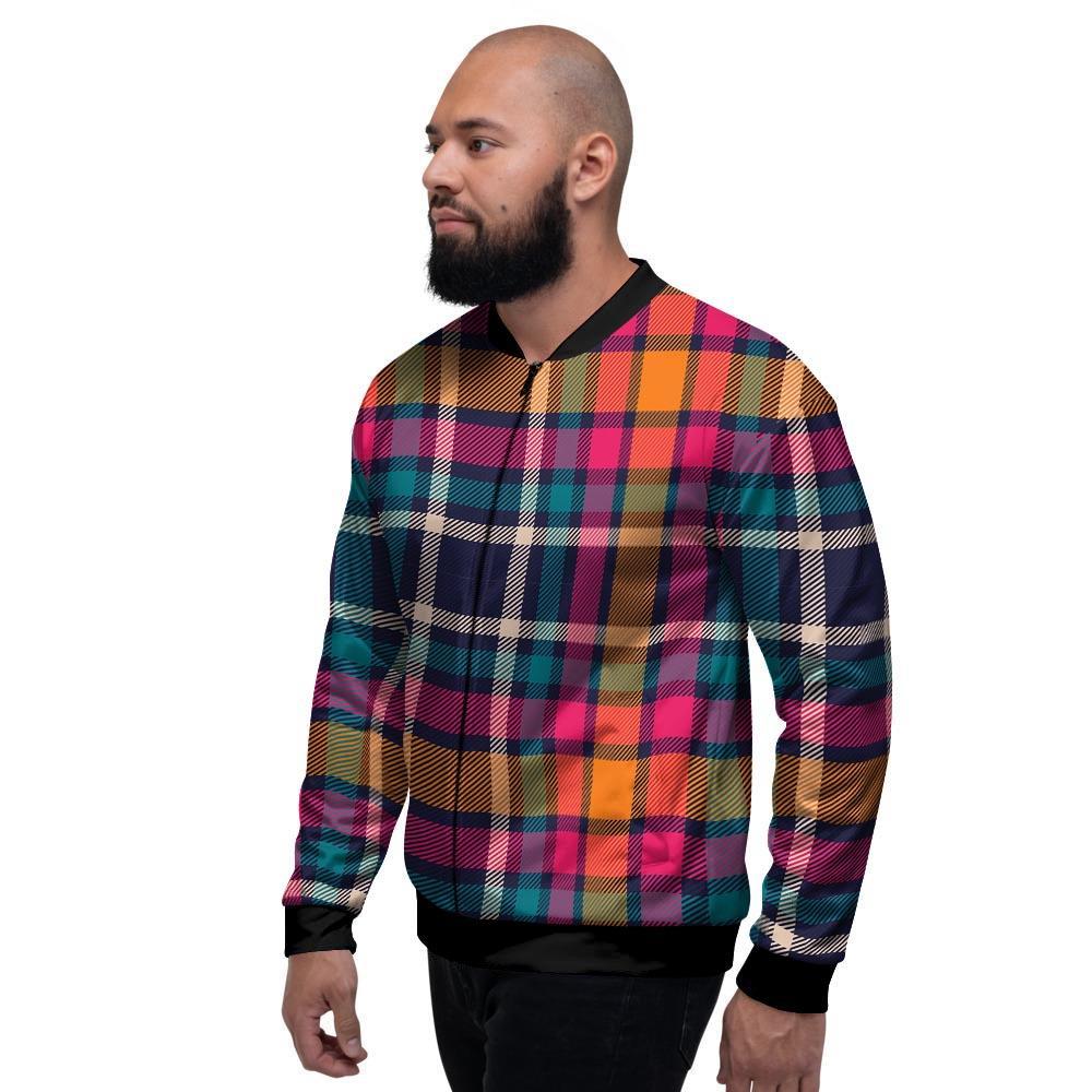 Colorful Plaid Tartan Men's Bomber Jacket-grizzshop