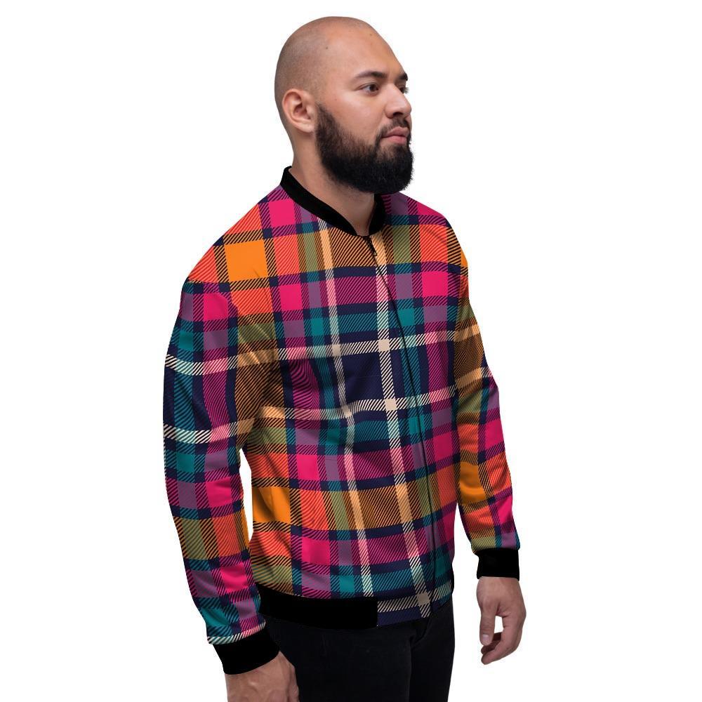 Colorful Plaid Tartan Men's Bomber Jacket-grizzshop