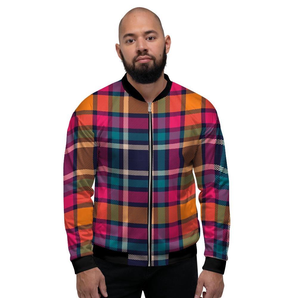 Colorful Plaid Tartan Men's Bomber Jacket-grizzshop