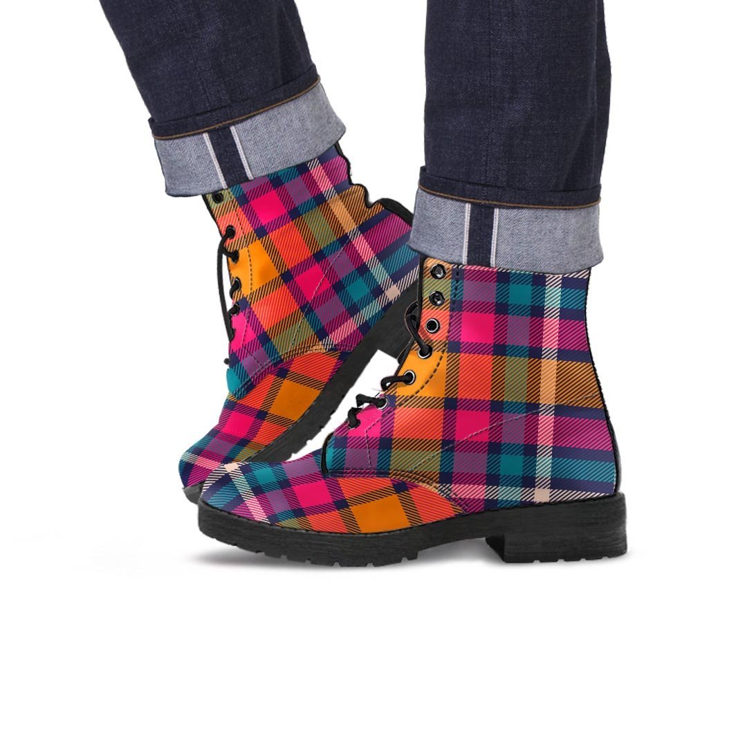 Colorful Plaid Tartan Men's Boots-grizzshop