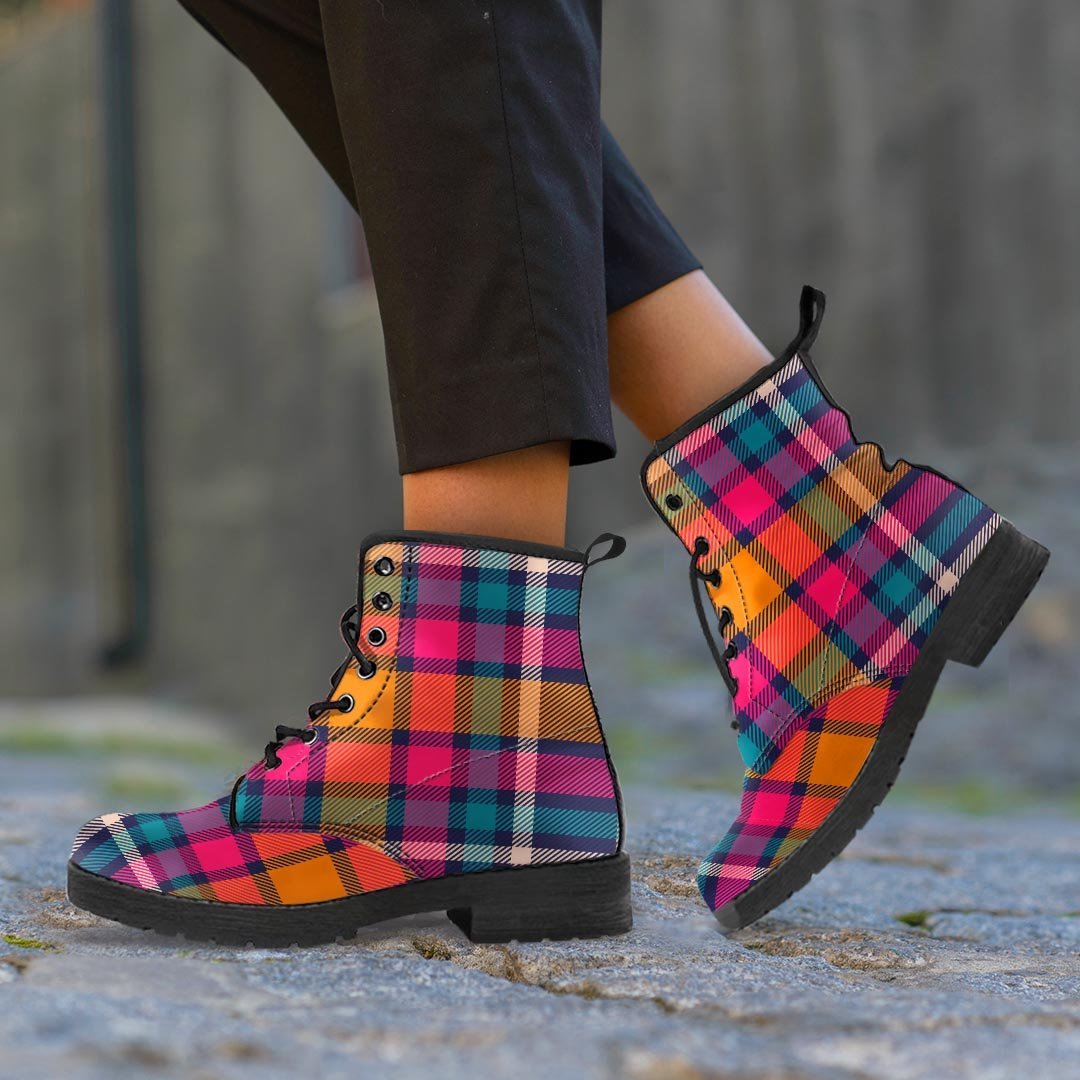 Colorful Plaid Tartan Men's Boots-grizzshop