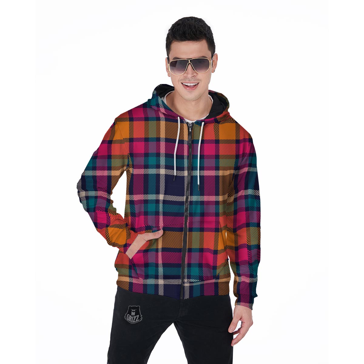Colorful Plaid Tartan Men's Zip Up Hoodie-grizzshop