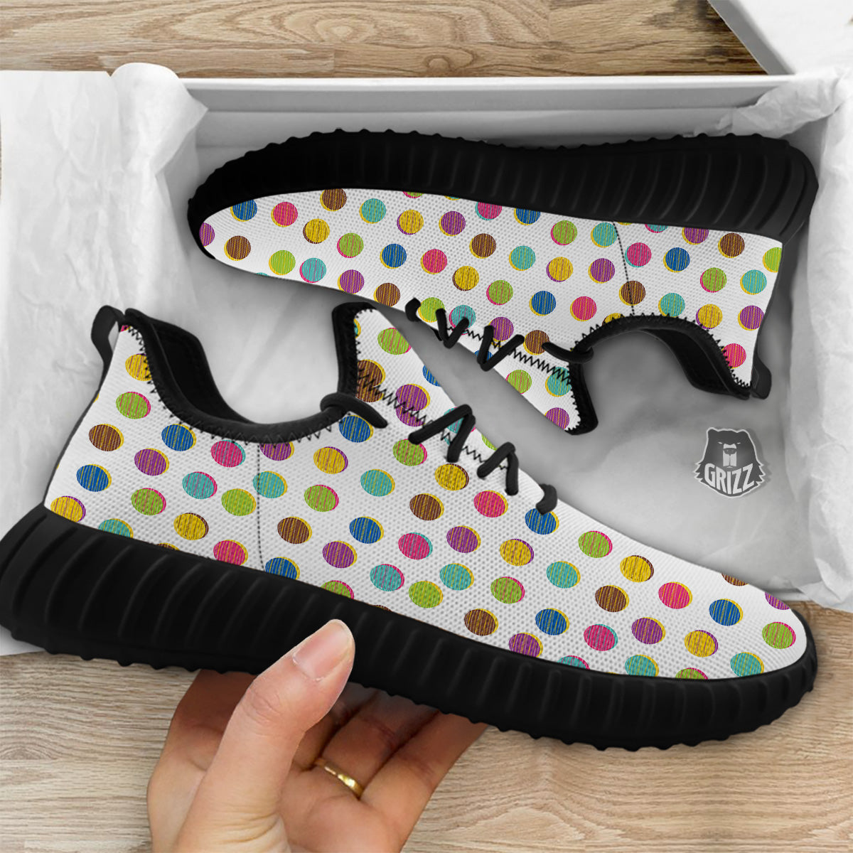 Colorful Polka Dot Hand Drawn Print Pattern Black Walking Shoes-grizzshop