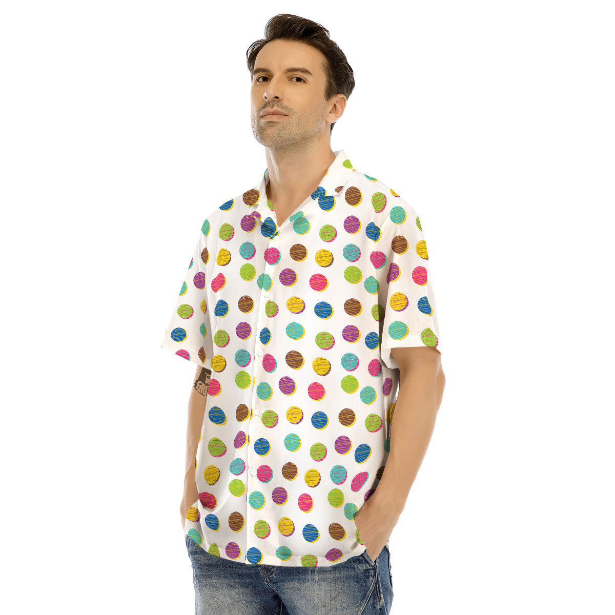 Colorful Polka Dot Hand Drawn Print Pattern Men's Hawaiian Shirt-grizzshop